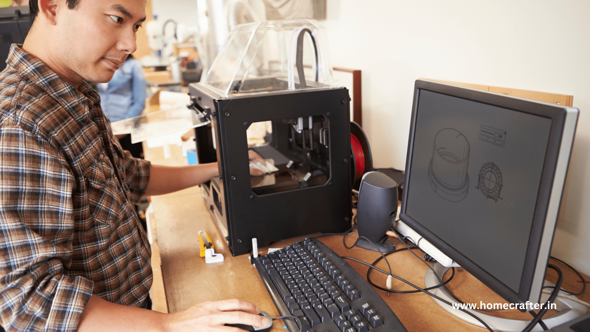1. An image showcasing a high-resolution 3D printer with a printed object in focus, highlighting the fine details.
