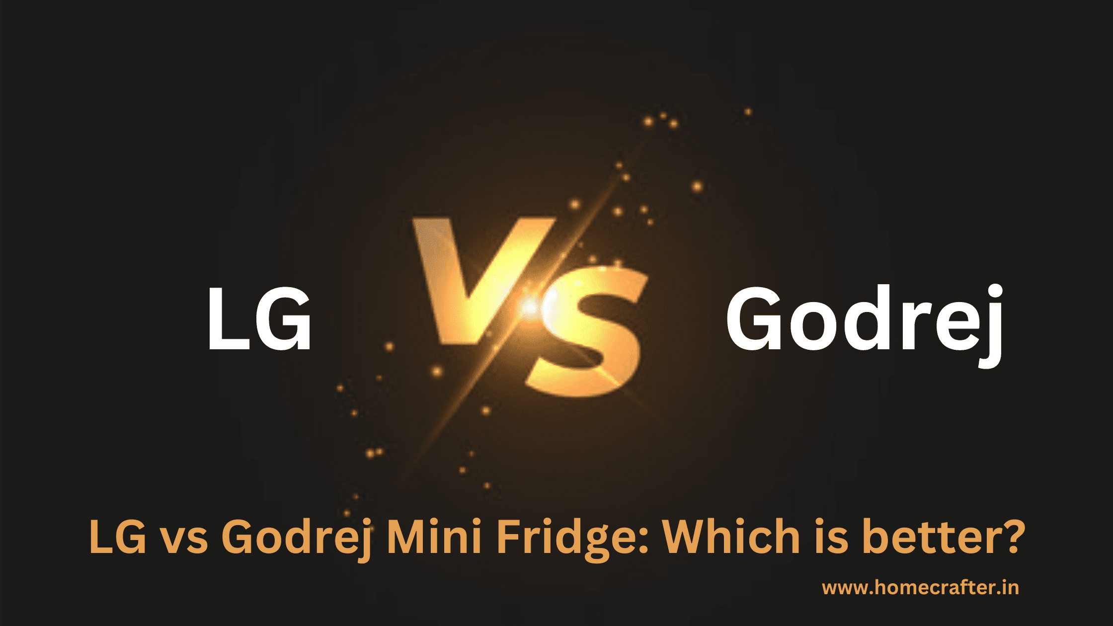 Comparison image featuring two mini fridges side by side: one labeled 'LG' and the other 'Godrej'. Both fridges are of similar size and design, showcasing their respective brands.