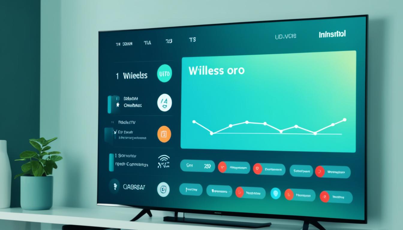 This image showing as how to connect mobile to smart TV with WiFi in 5 easy steps. You will find a smart TV screen displaying wireless signals and a mobile phone connecting to it.