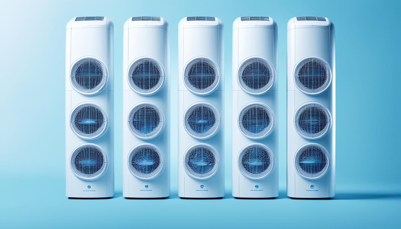 This image represents the best air conditioner in India 2024. A collage of sleek and modern air conditioning units arranged in a grid formation. Each unit represents a different brand, showcasing their logo prominently on the front display. The background is a cool blue gradient to reflect the cooling properties of the products.