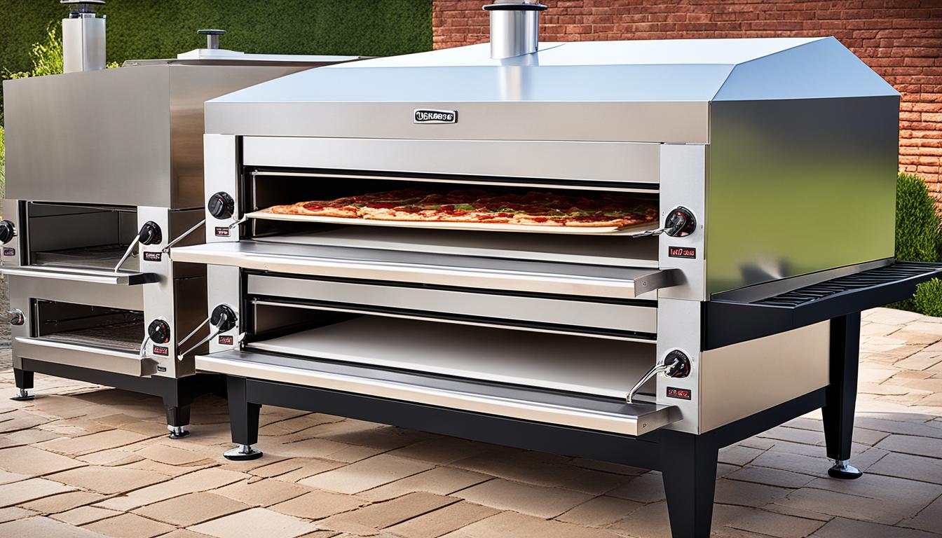 Show various pizza oven sizes side by side, ranging from small to large, with dimensions labeled to help customers choose the best size for their needs. The ovens is depicted in a clean and professional manner, with attention paid to accuracy and detail. We have used contrasting colors and shading to make the sizes stand out and easy to differentiate.