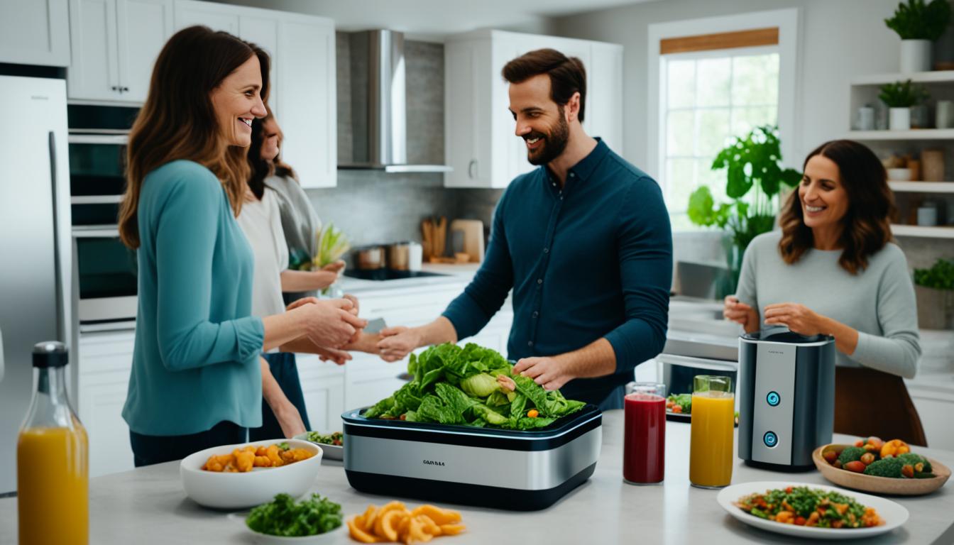 The image of AI for Food Waste Reduction in Indian Smart Homes shows an AI-powered kitchen appliance sorting and composting food waste, while a family gathers around the dinner table in a smart home.