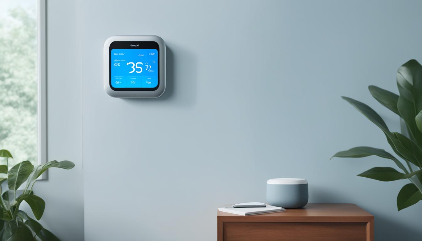 An AI-powered thermostat seamlessly adjusts the temperature and humidity levels to create an ideal indoor atmosphere. Soft lighting illuminates the room, creating a cozy ambience for ultimate relaxation.