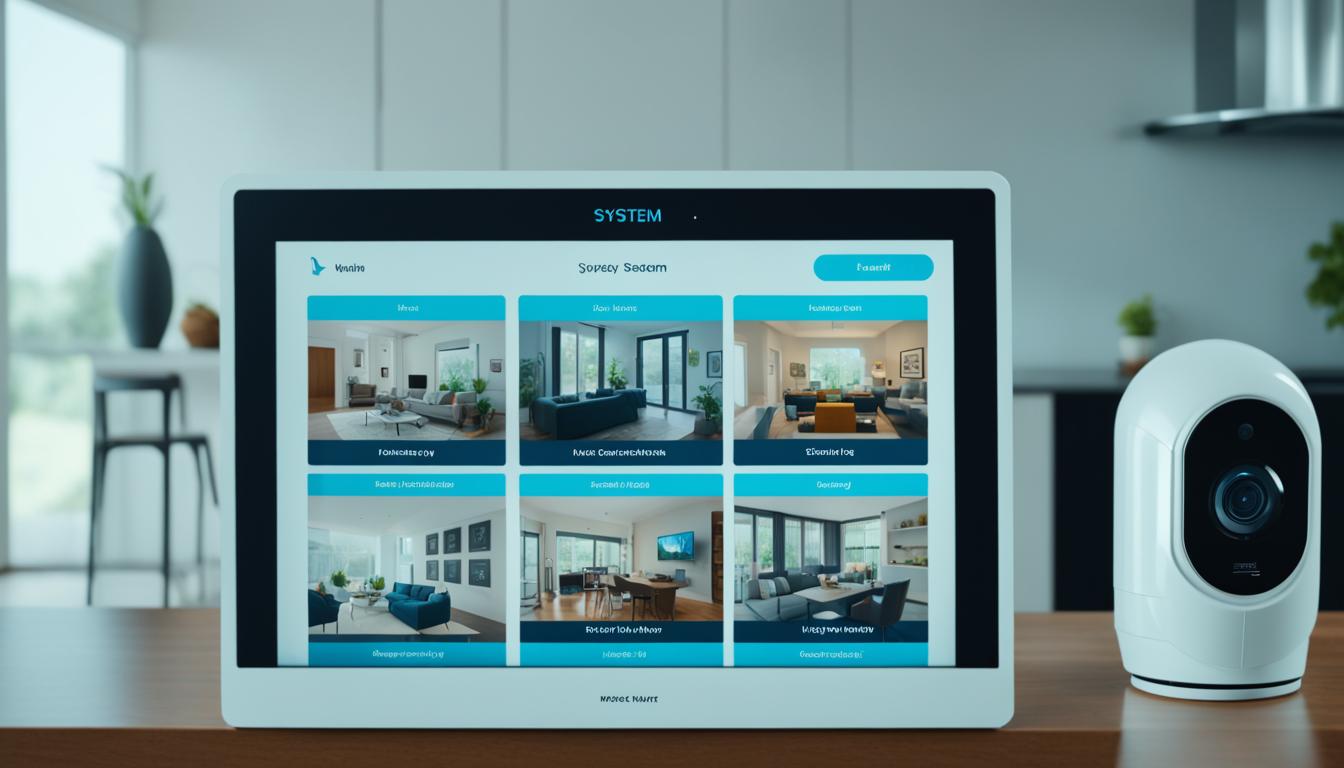 An image of an AI-powered home security systems in an Indian household—the system is sleek and modern, blending into the decor. The image depicts the various features of the system, such as facial recognition, motion detection, and remote monitoring. The system shown in action, detects and responds to a potential threat or trespasser, leaving the homeowners feeling safe and secure in their home.