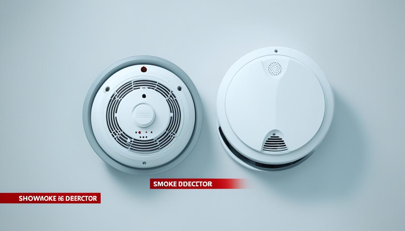 Show the different types of smoke detectors and how they work in India using distinct shapes and colors that represent their features and specifications.